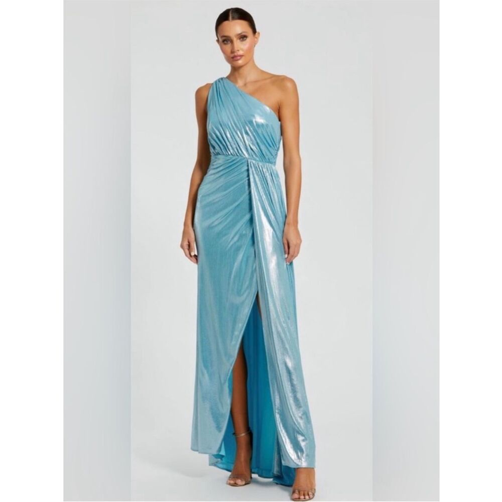 MAC DUGGAL METALLIC DRAPED ONE SHOULDER GRECIAN EVENING DRESS Size 2 NWT